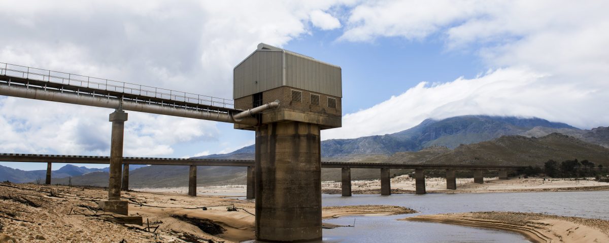 Cape Town's main water supply from the Theewaterskloof dam outside Grabouw, Cape Town, South Africa, Tuesday, Jan. 23, 2018. A harsh drought may force South Africa's showcase city of Cape Town to turn off most of its taps, as the day that the city runs out of water, ominously known as "Day Zero", moves ever closer for the nearly 4 million residents.(AP Photo)